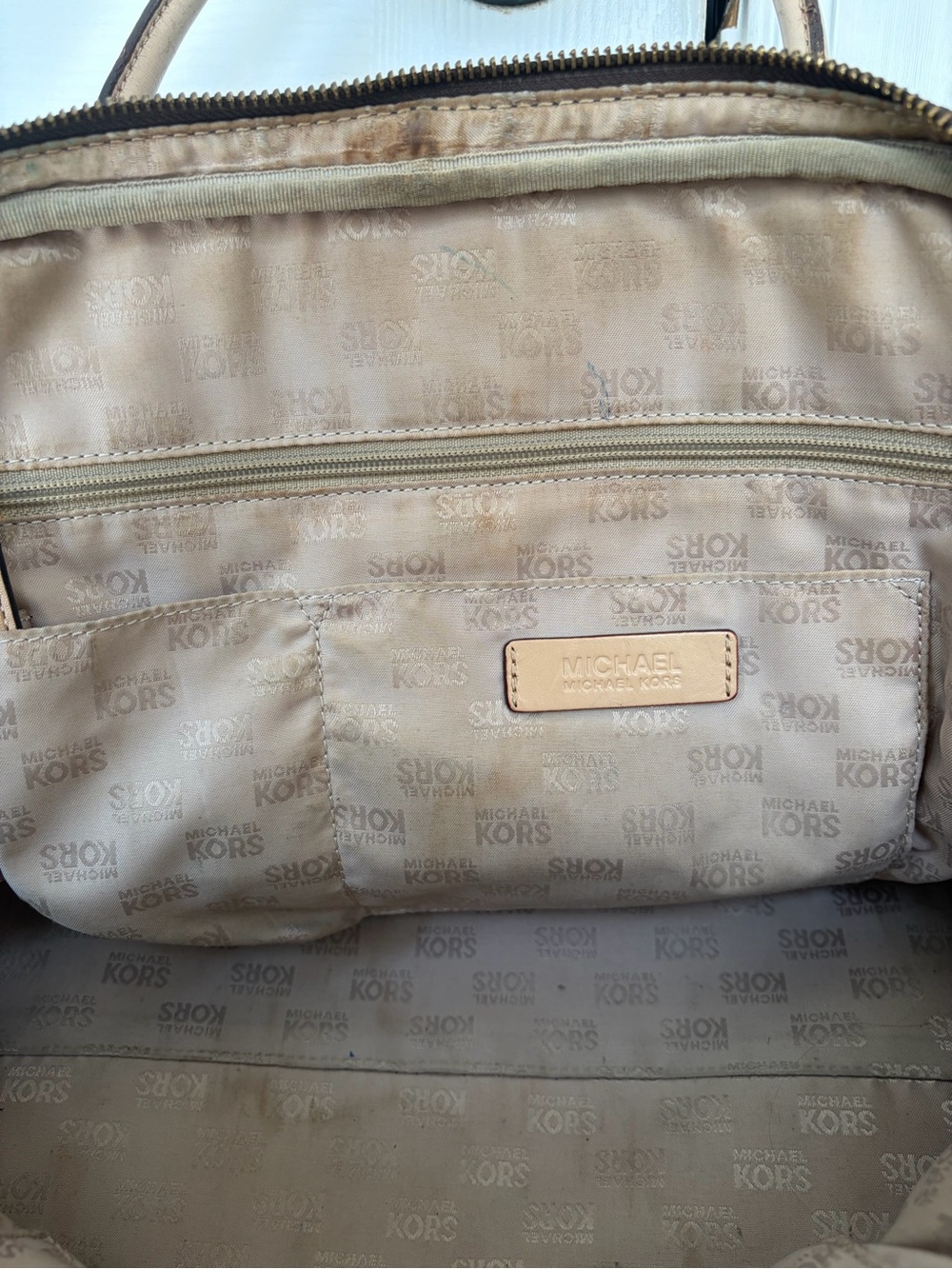 Michael Kors Dark Brown MK Logo Dome Satchel with Light Tan Trim - Picture 9 of 10